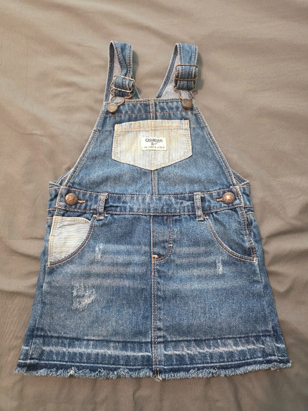 OshKosh B'gosh Distressed Denim Overall Jumper Skirt | Size 3T